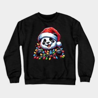 Panda Santa Christmas Light Christmas Panda Pajamas Crewneck Sweatshirt